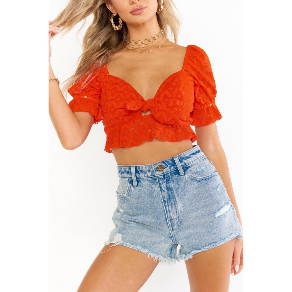 NEW SHOW ME YOUR MUMU coco crop top in spacey lacey red